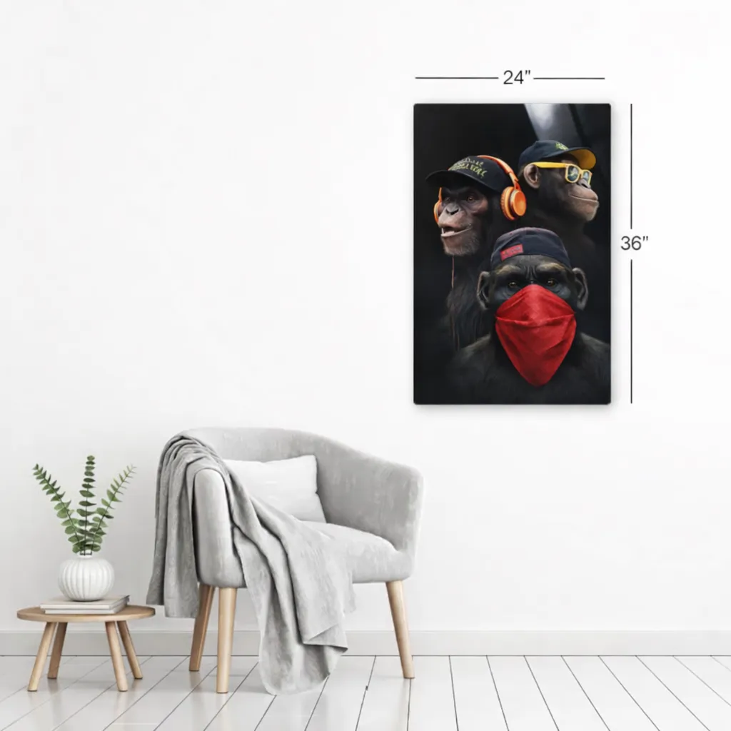 24x36 large metal print as statement piece in spacious living room with modern chair
